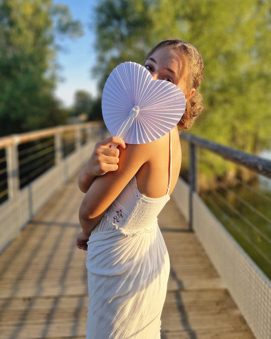 Éventails Cœur en papier blanc - Lots mariage & cérémonies