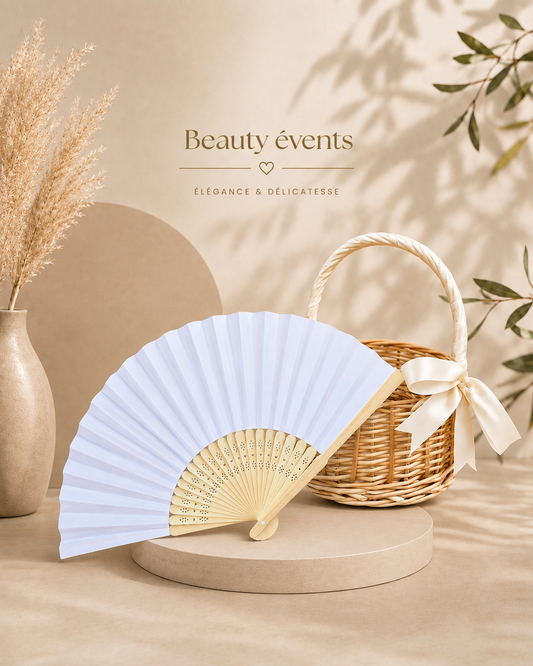 Éventails en bambou et papier blanc - Lots mariage & événements