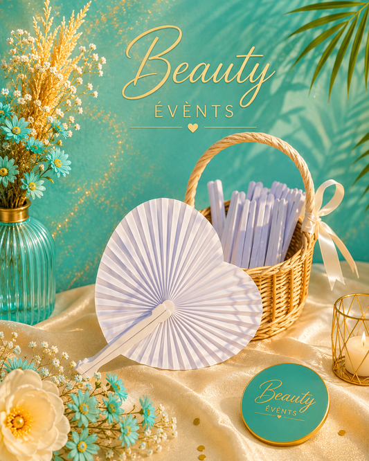 Éventails Cœur en papier blanc - Lots mariage & cérémonies