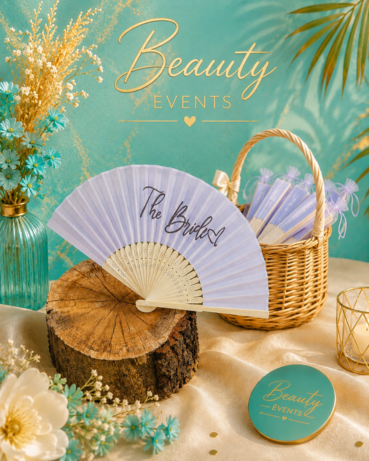 Éventail en bois et tissu "The Bride" - Accessoire mariée